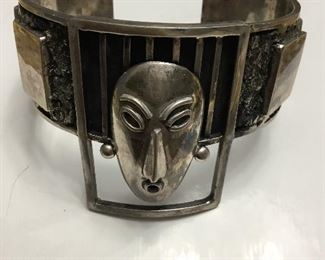 Heavy sterling cuff with warrior mask