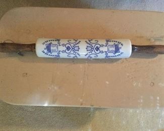 Vintage blue and white porcelain rolling pin