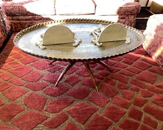 Brass Tray table, very cool! Giraffe Print area rug!