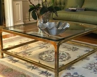 Large Square Coffee Table, 40", Brass Legs