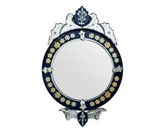 16. Venetian Style Blue Clear Glass Mirror