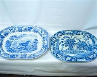 107. Two 2 BlueandWhite Transferware Platters, by SPODE  DAVENPORT