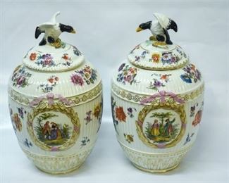 114. Pair Antique KPM Porcelain Hand Painted Urns
