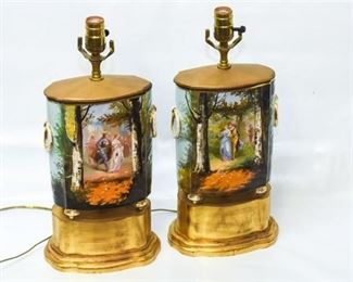 123. Pair 19th Porcelain Canister Lamps