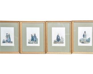 Four 4 Antique Lithographs of Ethnographic Figures