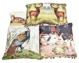 Four 4 Needlepoint Pillows with Wildlife Themes