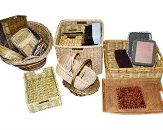 Group Lot Natural Fiber Baskets Trays