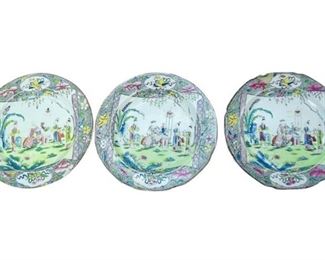 Three 3 Antique MASONS Chinese Scroll Ironstone Plates