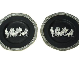 Pair Prattware Plates with Neoclassical Scenes in Matte Black