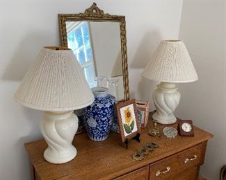 Oak dresser, lamps, etc
