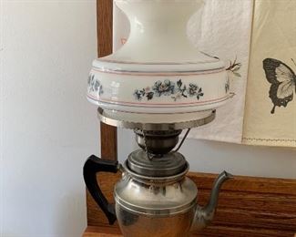 Coffee pot converted to lamp