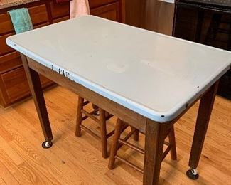 antique kitchen enamel top table