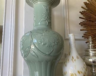 Pair celadon oversize vases