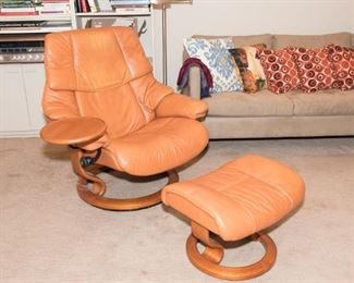 Stressless Leather Recliner Chair with Ottoman and Swivel Table