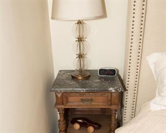 Pair of French Marble Top Oak Nightstand