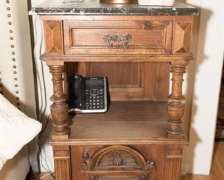 Pair of French Marble Top Oak Nightstand