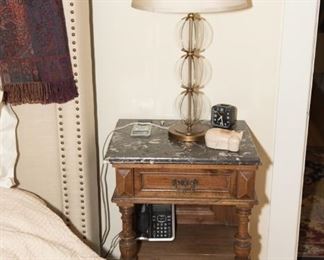 Pair of French Marble Top Oak Nightstand
