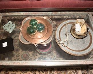 Ornate Opium Pipe, Copper Charger and Cigarette Cases