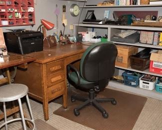 Oak Office Desk with Rolling Chair