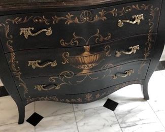 BLACK BOMBAY CHEST WITH HAND-PAINTED GOLD ACCENTS