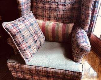 CUSTOM TWO TONE PLAID, UPHOLSTERED CHAIR 