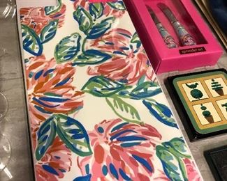 LILLY PULITZER CUTTING BOARD & CHEESE SPREADERS, ETC.