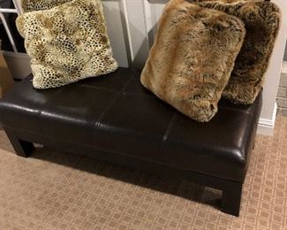 LEATHER BENCH WITH FURY TOSS PILLOWS
