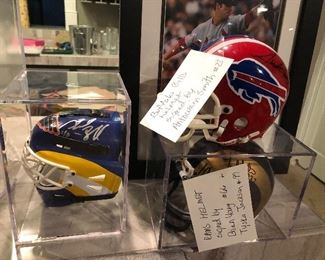 BUFFALO BILLS HELMET SIGNED BY: ANTOWAIN SMITH #23, RAMS HELMET SIGNED BY: BRIAN YOUNG#66 AND BY: TYOKA JACKSON #97