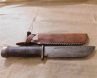 U.S. WW2 Fighting Knife with Home Made Scabbard(Cattaraugus 225Q) 