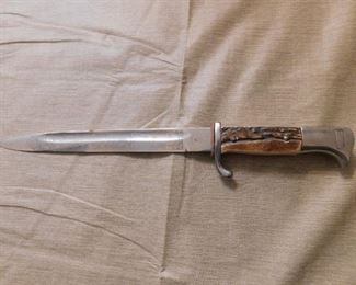 WW2 German/Nazi Long Model Double Engraved Blade Bayonet(Stag Handles/No Scabbard/E.P. & S. Solingen)