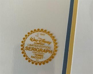 Disney's Goofy "Tennis Racquet" Limited Edition Serigraph Cel Gold Leaf. 21x17 D962