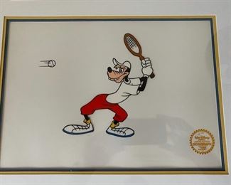 Disney's Goofy "Tennis Racquet" Limited Edition Serigraph Cel Gold Leaf. 21x17 D962