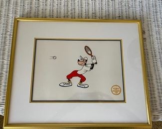 Disney's Goofy "Tennis Racquet" Limited Edition Serigraph Cel Gold Leaf. 21x17 D962