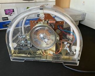 Vintage Neon Clear See-through AM/FM Radio With Cassette Model 8802C 11.5x6.5x9 HxWxD D952