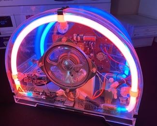 Vintage Neon Clear See-through AM/FM Radio With Cassette Model 8802C 11.5x6.5x9 HxWxD D952
