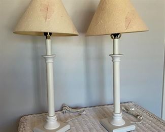 Wooden candle stick style table lamps pair 5Lx5wx25H D924