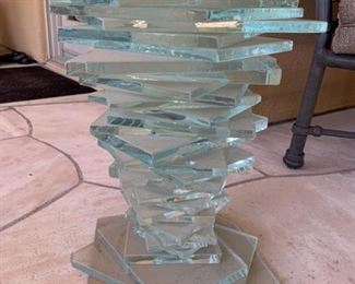 Stacked Glass End Table Artist Made Single 19x18x17in HxWxD 19641