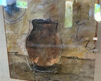 2pc Prehistoric P Paintings Decor Art PAIR 17x17x1in HxWxD 19640