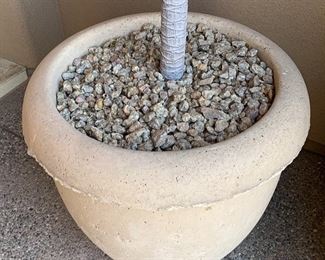 #2 Large Cast Stone Planter/Pot with Faux Palm 23in H x 24in Diameter 19631