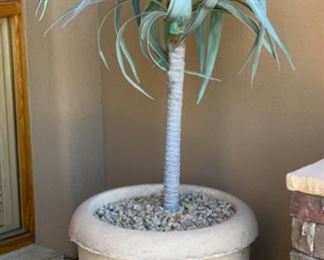 #2 Large Cast Stone Planter/Pot with Faux Palm 23in H x 24in Diameter 19631
