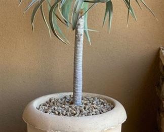 #2 Large Cast Stone Planter/Pot with Faux Palm 23in H x 24in Diameter 19631