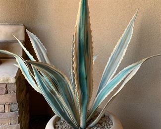 Large Cast Stone Planter/Pot w/ Faux Agave 23in H x 24in Diameter HxWxD 19628