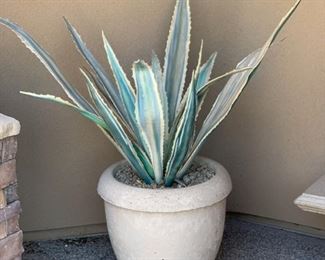 Large Cast Stone Planter/Pot w/ Faux Agave 23in H x 24in Diameter HxWxD 19628