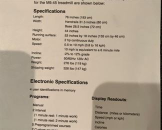 Precor M9.45 Treadmill Comercial grade 49x28x80in HxWxD 19584