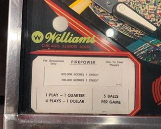 1980 Williams Multi-Ball Firepower Pinball Machine Coin op 71x30x54in HxWxD 19571