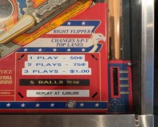1988 Data East Secret Service Pinball Machine Coin op 79x30x56in HxWxD 19570