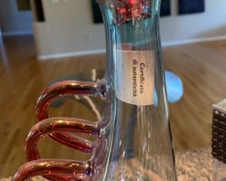 5pd Red Glass Italian Bar set Glasses Decanter Decanter: 14in H 19565