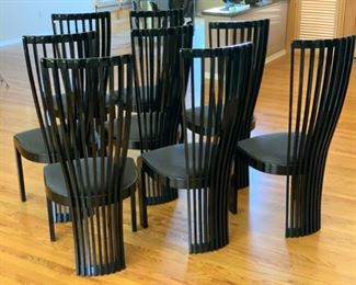 8 SPA Tonon & C Black Lacquer Contemporary Slat Back Chairs Italy 44x19x19in. Seat Height 19in 19556