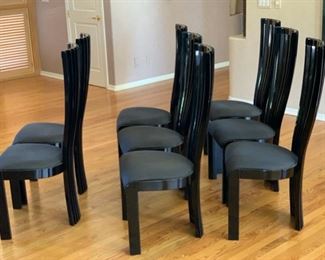 8 SPA Tonon & C Black Lacquer Contemporary Slat Back Chairs Italy 44x19x19in. Seat Height 19in 19556