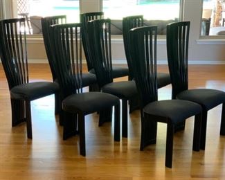 8 SPA Tonon & C Black Lacquer Contemporary Slat Back Chairs Italy 44x19x19in. Seat Height 19in 19556